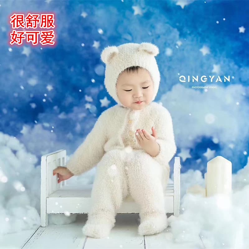 New Autumn/Winter Baby Photoshoot Bodysuit Bear Children's Clothing First Birthday Baby Photography Outfit Long Sleeve Cartoon Set
