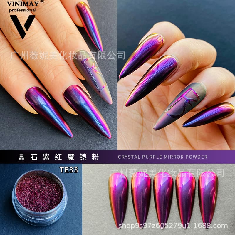 New Nail Art Purple Red Gradient Color Solid Pink Gradient Magic Mirror Pink Mermaid Pink Mirror Nail Art Powder Internet Celebrity Hot Style