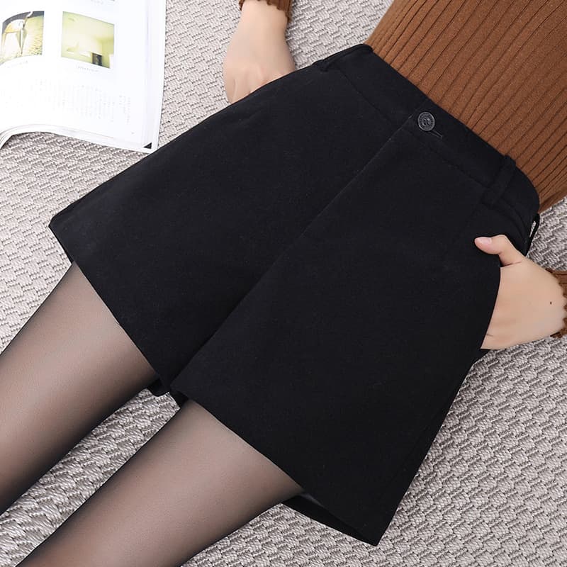 Wholesale woolen shorts for women in autumn and winter plus size thickened warm wide leg high waist casual a line outer wear bottoming boots pants
