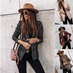 2026 Fall/Winter New Cross-Border Women's Fashion Blazer Long-Sleeve Double-Breasted Printed Suit Jacket Top