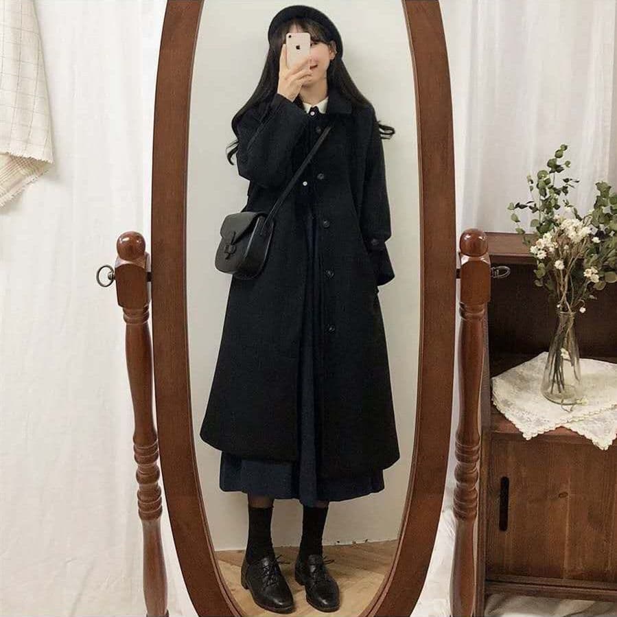 Student Wool Coat for Women Mid-Length 2024 Autumn/Winter New Korean Style Loose Slimming Thickened Knee-Length Tweed Coat