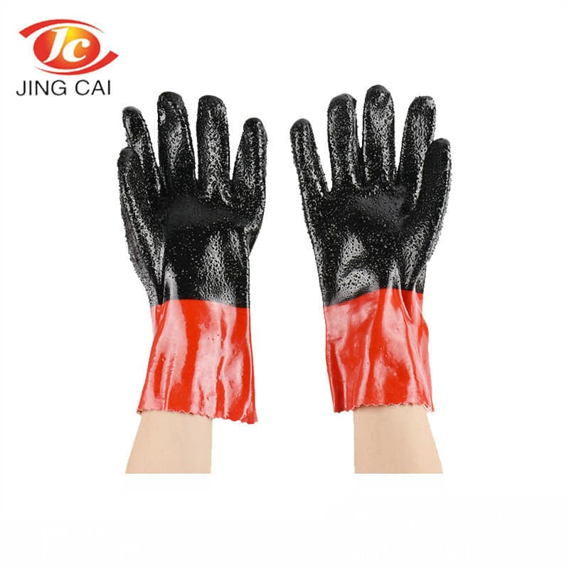 Supply 30cm Two-Tone Red and Black Granule Waterproof Anti-Slip Fully Dipped PVC Open-End Labor Protection Gloves