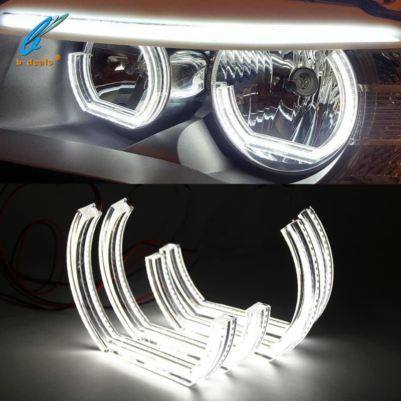 White Dual-Color RGB Holographic 3/4 Cut C-Type Crystal Angel Eyes for BMW E46 Vorfacelift