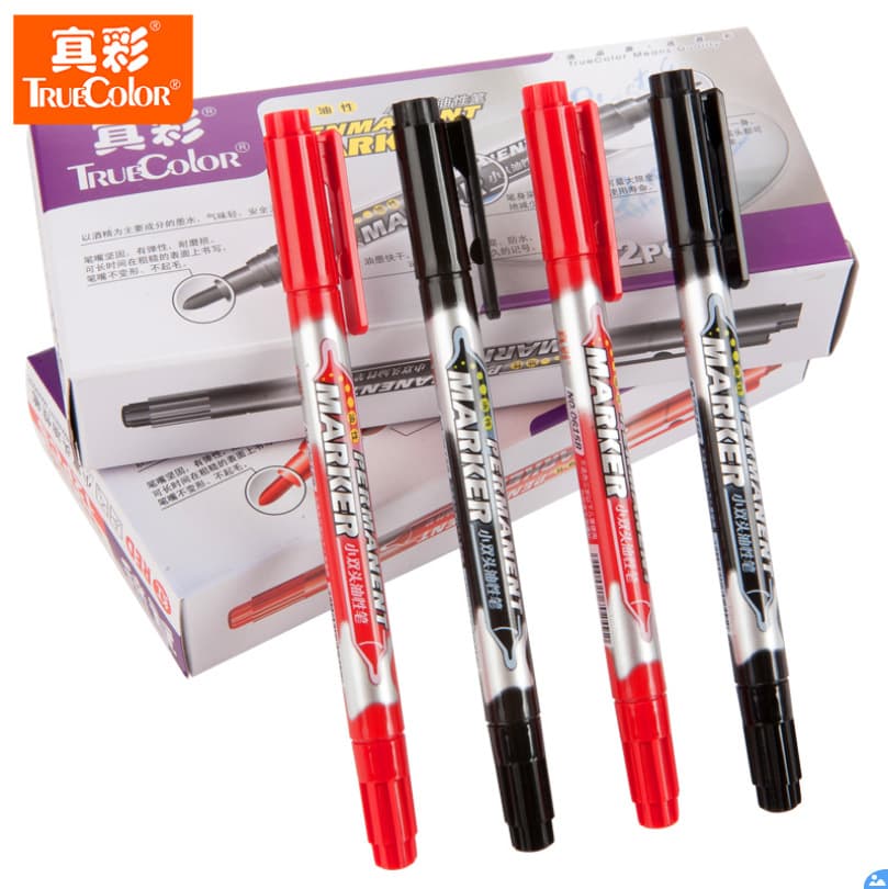 True Color Marker Pen 0615B Oil-Based Small Dual-Tip Marker, CD Pen, Line Drawing Pen, Student Stationery, Office Supplies