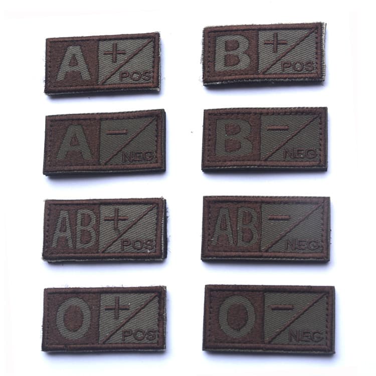 Overseas customers embroidered blood type strip embroidered blood type stamp pos positive negative blood type strip velcro armband