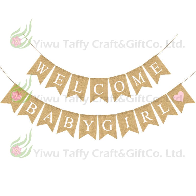 Party Decoration Bunting Banner Welcome Baby Girl WELCOME BABY GIRL Linen Swallowtail Flag