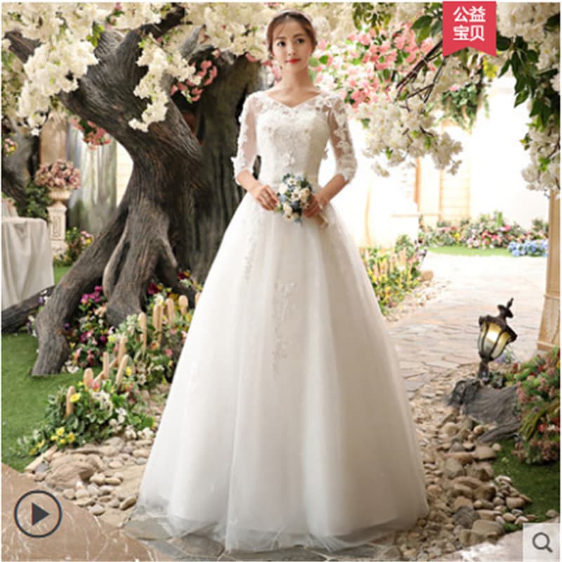Light Wedding Dress 2026 New Style Bride Going Out Floor-Length Simple Long Sleeve V-Neck Wedding Gown Banquet Engagement Long Dress