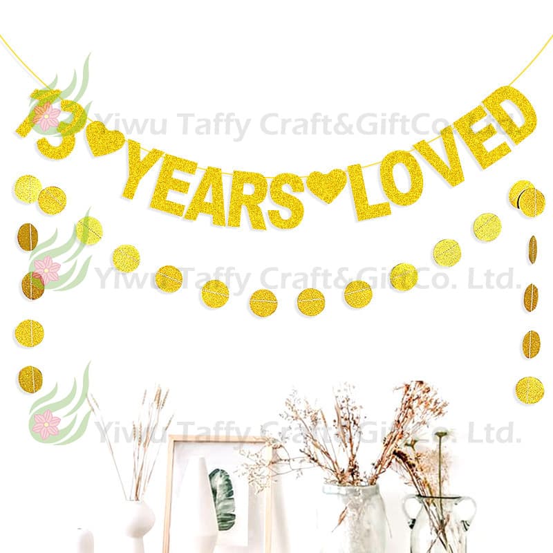Manufacturer European and American Wedding 13th Anniversary Party Decoration 13 YEARS LOVED Glitter Pull Streamers