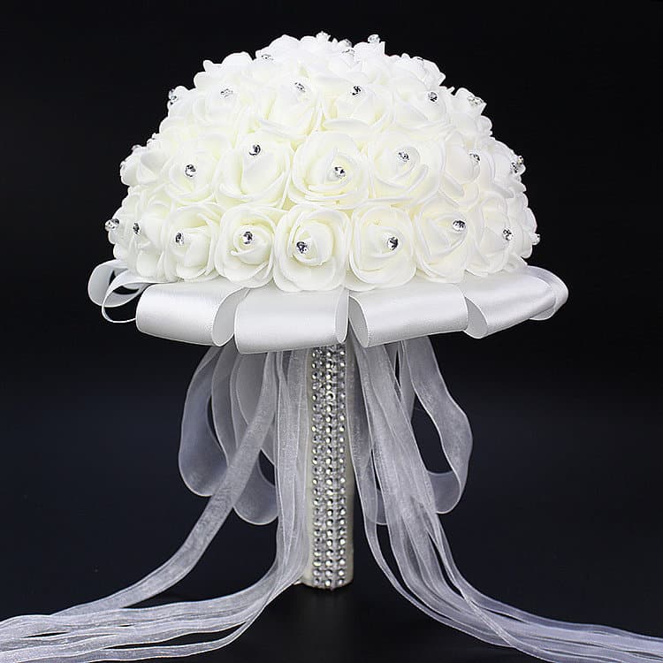 White Rose Bouquet XF10 Wedding Handheld Flowers Foam Simulated Photography Korean Style Wedding Celebration Gift for Couple