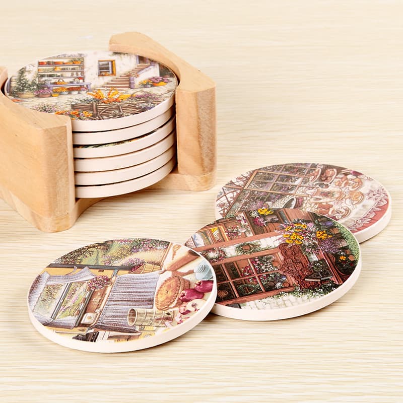 European Style Table Heat Insulation Non-Slip Coaster, Quick-Dry Absorbent Gongfu Tea Cup Mat, Round Bowl Pad Cork Mat