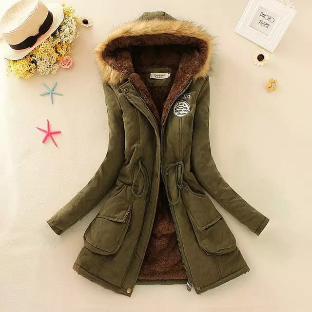 Winter Thickened Coat Plus Size Hooded Long Cotton Jacket Fur Collar Fleece Drawstring Cotton Coat Women Wholesale Extra Large