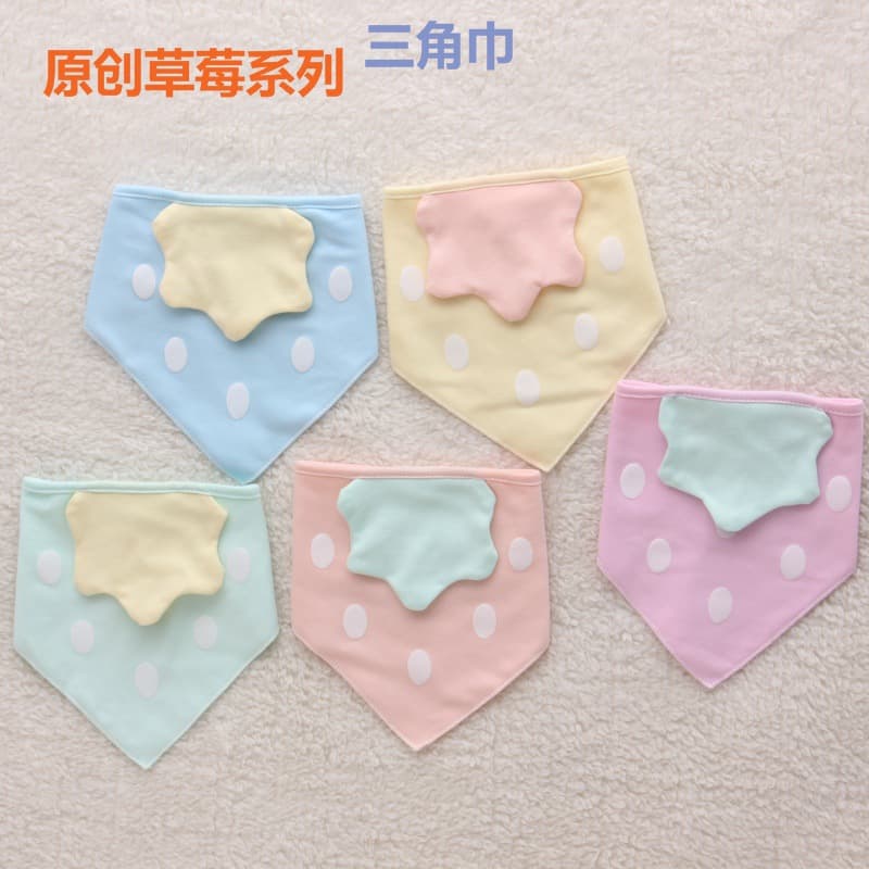 Baby Triangle Bib Cotton with Snap Buttons Strawberry Print Cartoon Drool Bib for Infants