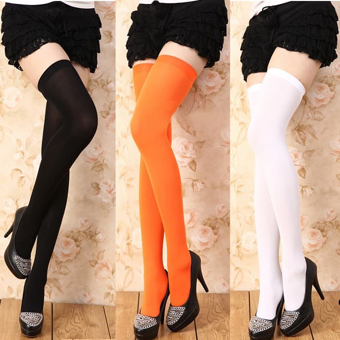 Women's Velvet High-Waist Long Socks Student Slimming JK Black Silk Thigh Socks