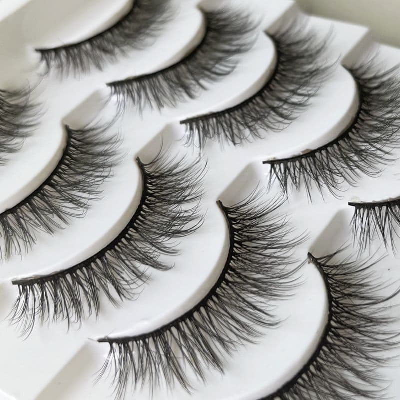 Natural False Eyelashes for Women, Messy Realistic Cross Multi-Layer 3D Volumizing Lashes, Hard Stem Big Eye Simulation Lashes, 5 Pairs