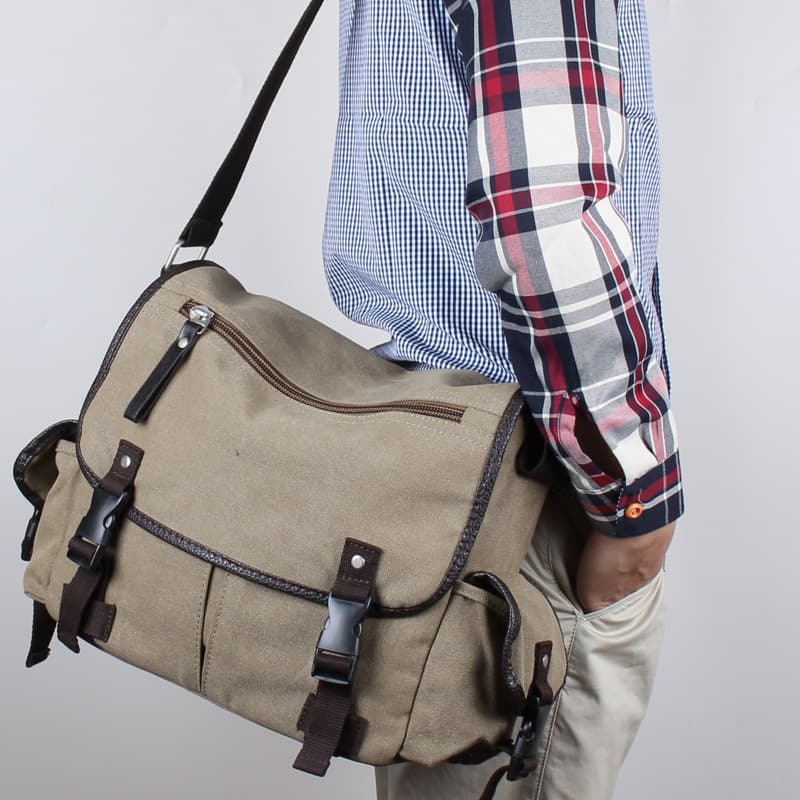 Casual Canvas Men's Mailman Slant Cross Backpack Men's Handheld Middle School Student Bookbag Leisure Single Shoulder Bag