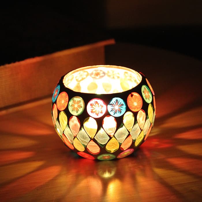 European Style Mosaic Glass Candle Holder Colorful Color Matching Patch Romantic Candlelight Dinner Bar Western Restaurant Ornaments Small Size