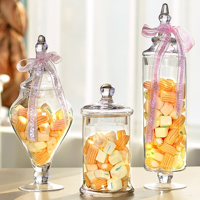 Xuanxuan Crystal Wedding Decoration Three-Piece Set European Style Candy Jar Transparent Glass Craft Sugar Jar Factory Direct
