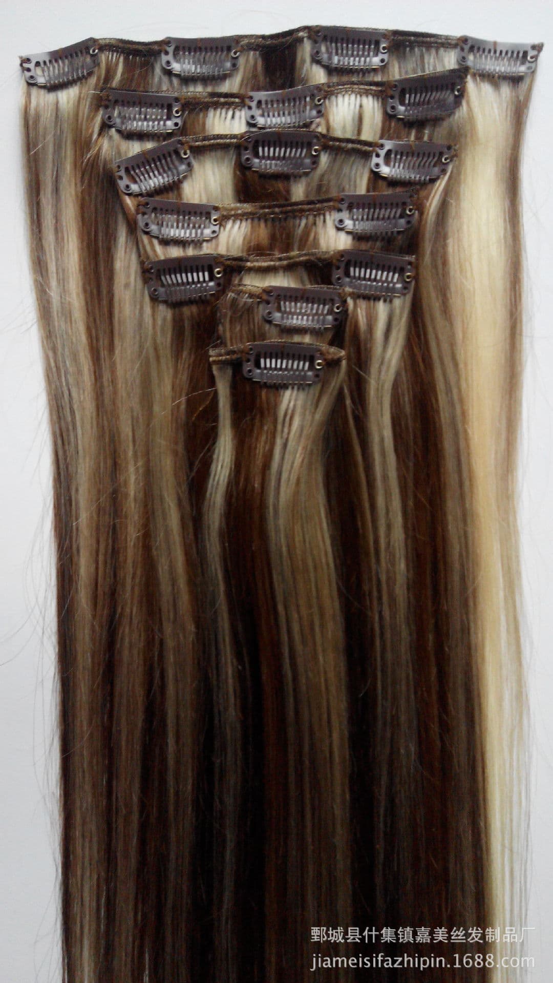 Processed Full Real Human Hair Clip-In Hair 7-Piece Set Straight Hair Shunfa European and American Wig Hair Extension Clips Factory Wholesale