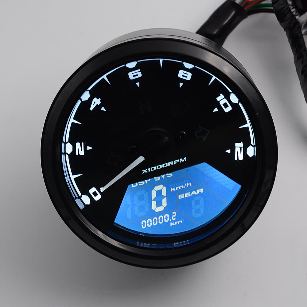 Motorcycle instrument panel modification: speedometer, tachometer, LED lights, left and right high beam indicator and warning function.