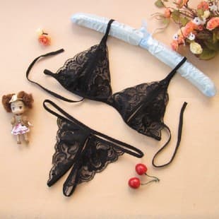 Sexy Lingerie 3-Piece Open Crotch Bikini Lace Sleepwear Bra Set with Thong, Two-Piece, Dropshipping Gift
