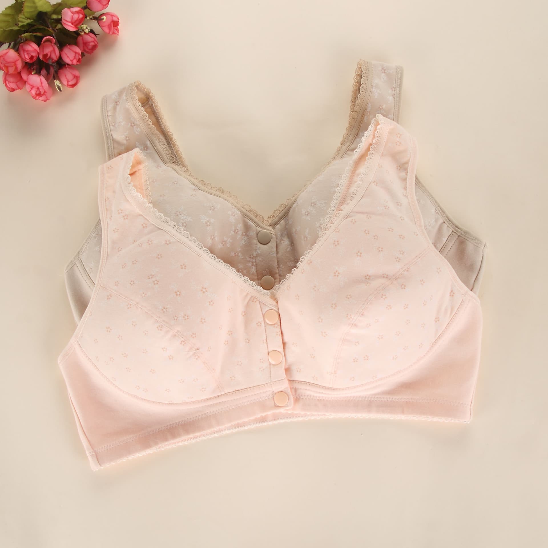 Zhangyan Sports Yoga Sleeping Nursing Bra Wire-Free Bra Plus Size Middle-Aged and Elderly Front Closure Underwear Plaid