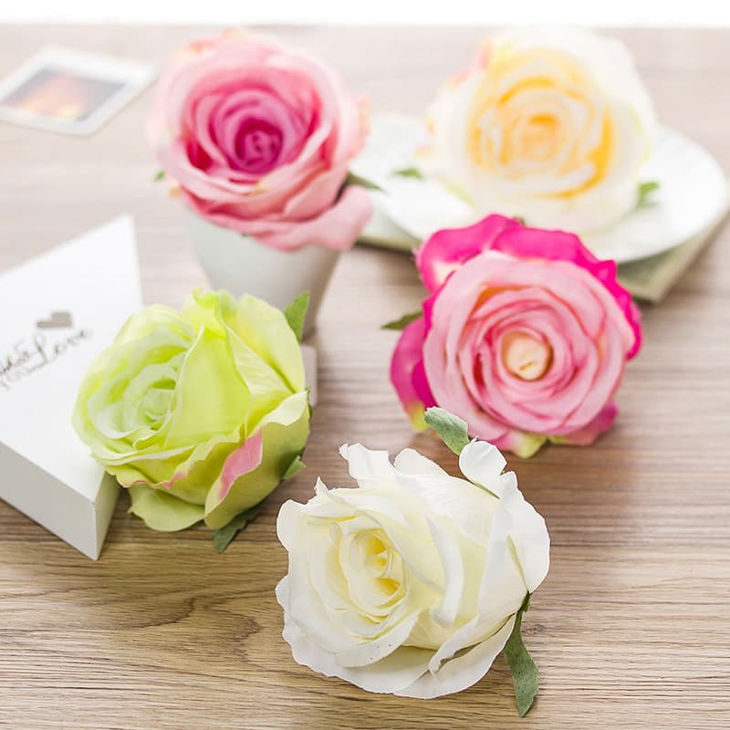Artificial Rose Head DIY Wedding Scene Decoration Burgundy Rose Fake Flower Silk Flower Artificial Rose