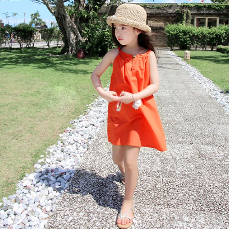 A175 Summer Popular Korean Children's Clothing Kids Beach Skirt Suspenders Vest Dress for Girls