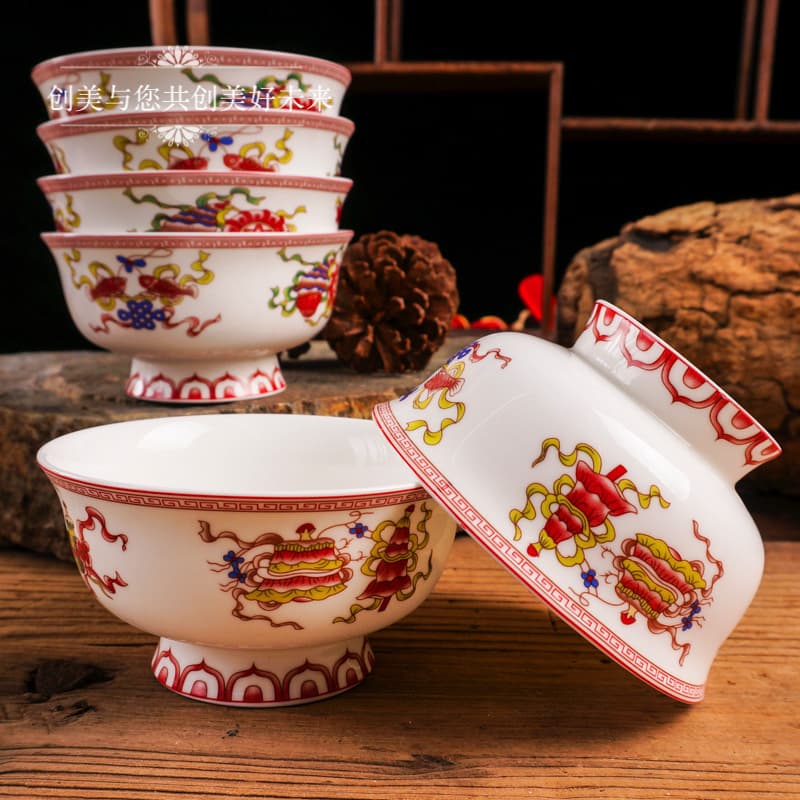Ceramic Ethnic Mongolian Dragon Bowl Milk Tea Bowl Bone China Ethnic Gift Set White Eight Treasures