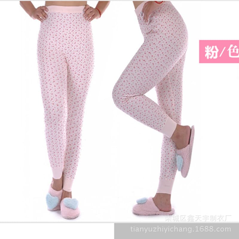Women's Cotton Long Johns for Middle-aged and Elderly, Printed and Solid Color Pants, Cotton-Lined Pants