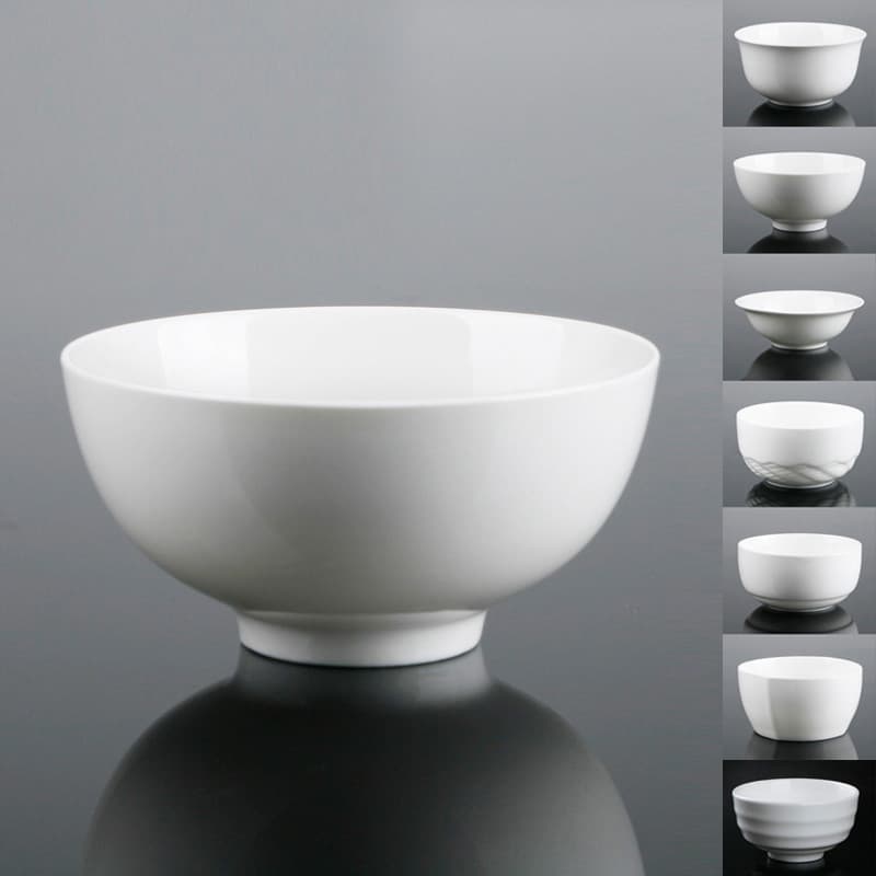 Direct-from-factory ceramic bowls for hotels and homes, pure white rice and soup bowls, creative ceramic dishware with customizable logos.
