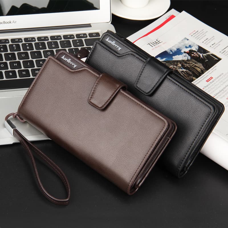 Men's Wallet Baellerry Cross-Border Vintage Casual Clutch Bag Tri-Fold Wallet Multifunctional Long Phone Pouch