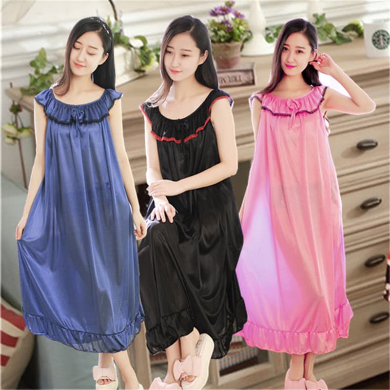 Sexy Lace Silk Pajamas One-piece Summer Women's Home Clothes Ice Silk Short Sleeve Nightwear Plus Large Size Wholesale