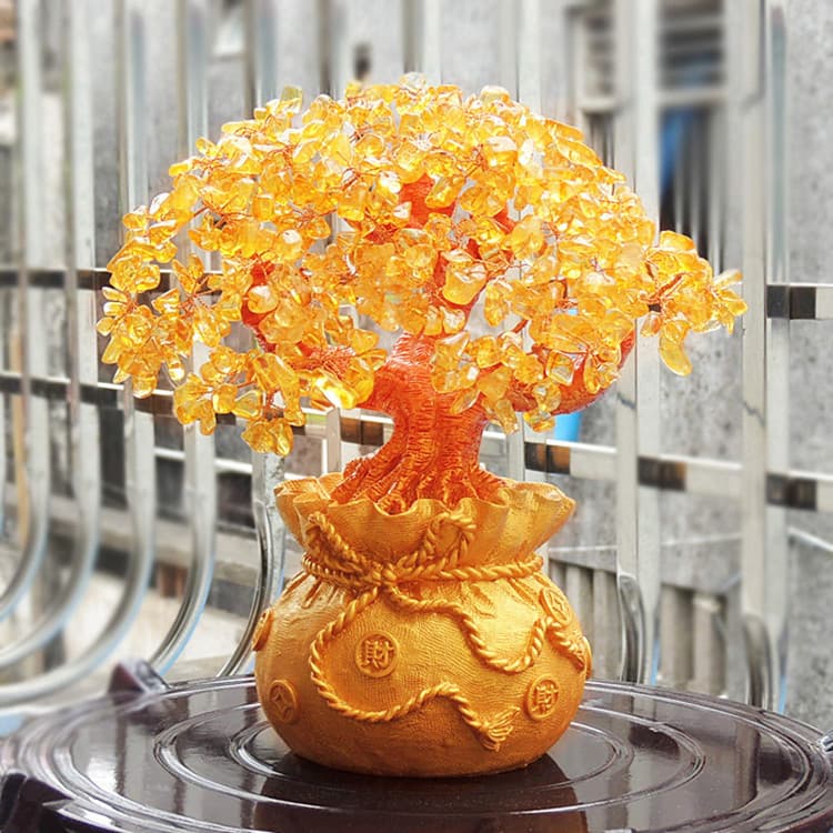 Citrine Money Tree Ornament for Wealth, Home Decoration, Office Desk, TV Cabinet, Wine Cabinet, Grand Opening Gift