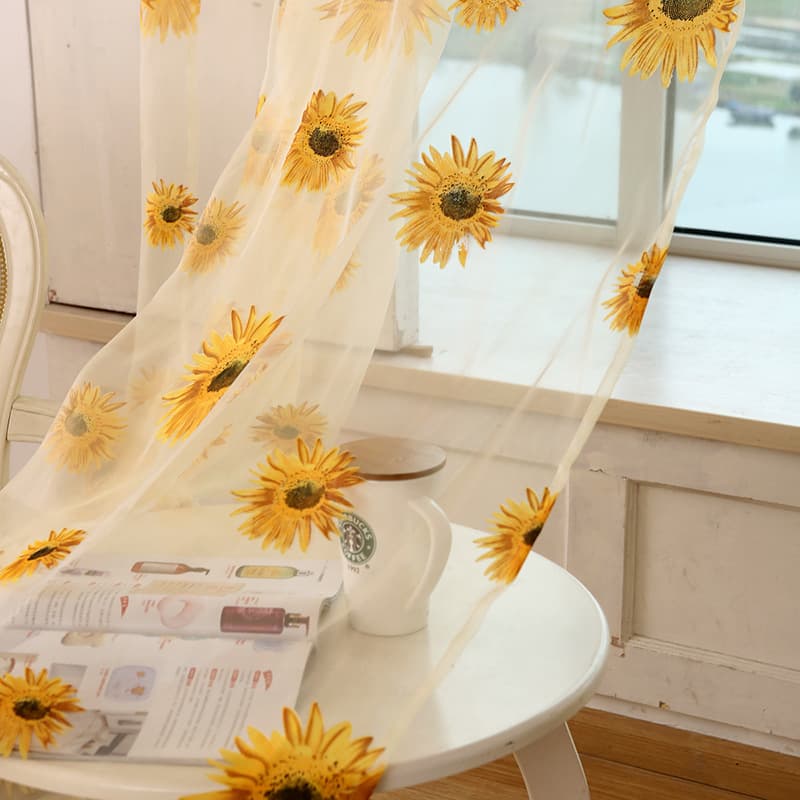 Cross-border Amazon Sunflower Simple Window Sheer Curtain for Living Room Balcony Light-Transmitting but Not See-Through Curtain Ready-Made Wholesale