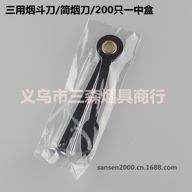 Simple folding 3-in-1 pipe cutter for cleaning ash, tamping straw, and removing tobacco residue.