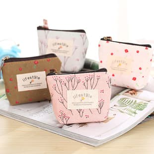Korean Fabric Coin Purse for Women, Key Holder, Creative Coin Bag, Cute Cartoon Canvas Pouch, Floral Youth Wallet