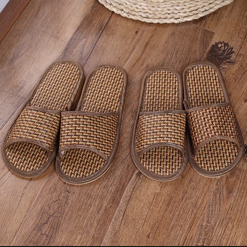 Natural Tropical Imperial Rattan Couple Slippers Home Rattan Woven Men Women Street Slippers Bamboo Rattan Summer Cool Slippers