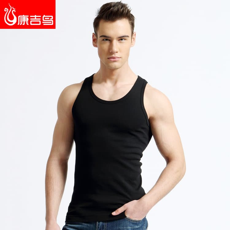 Summer Men's Vest Cotton Student Sports Undershirt Two-Stripe Full Cotton Sweat Vest Army Green