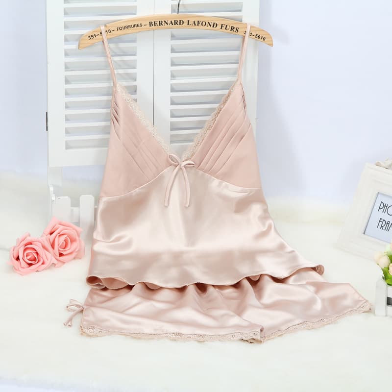 Summer Silk Pajamas Sweet Sexy Camisole Shorts Set Plus Size Thin Sleepwear Homewear