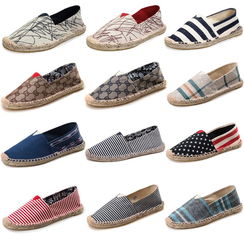 Breathable Casual Couple Hemp Sole Shoes Men Women Fisherman Slip-On Loafer Lightweight Flat Canvas Shoes Wholesale