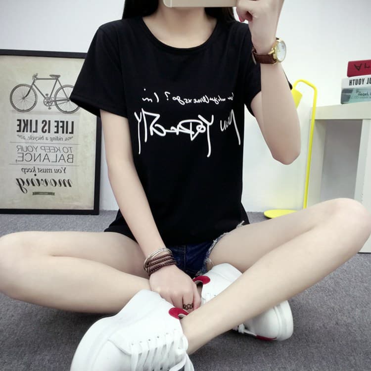 Jinmanqi's New Summer T-Shirt for Women, One-Piece Drop-Shipping Printed Korean Style Large Size Bottoming Shirt, Letter Short-Sleeved T-Shirt for Women, Trbottomy