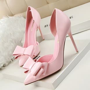3168-2 Korean-style fashionable and sweet bow high heels, stiletto heel, high heel, shallow mouth, pointed toe, side cut-out single shoes