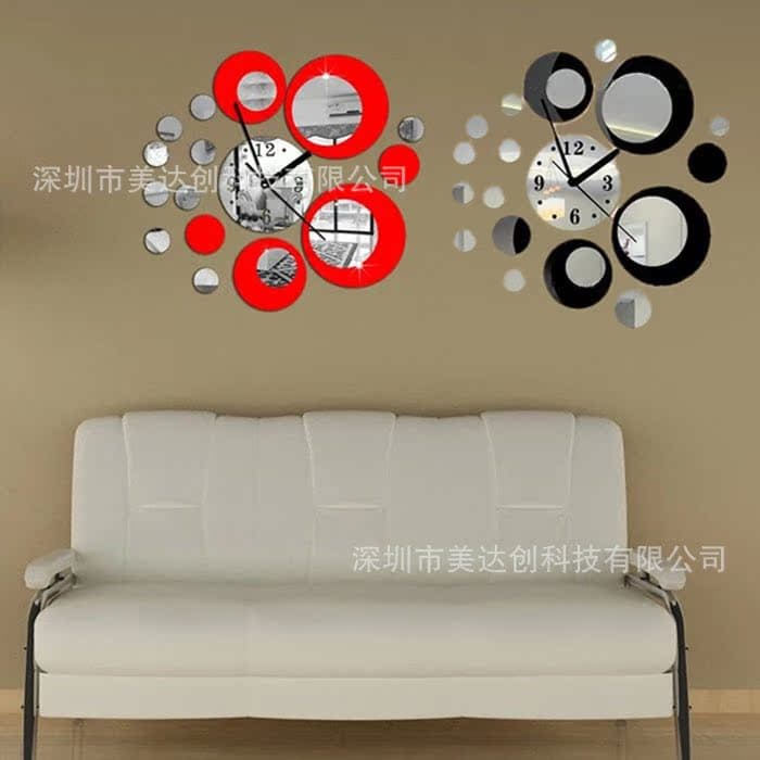 Creative Home Background Mirror Wall Sticker DIY Living Room Acrylic Colored Mirror Sticker Red/Silver Dual-Tone Clock