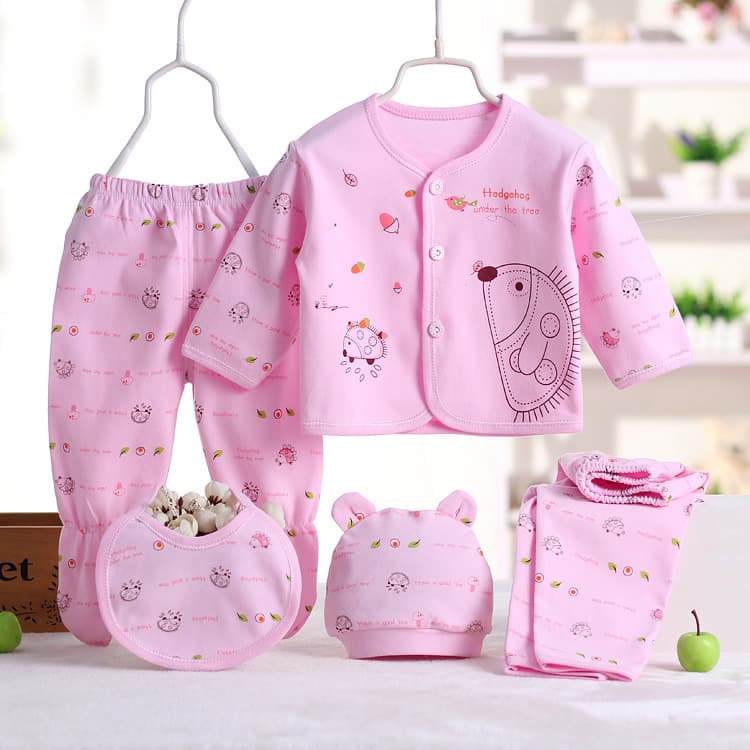 Baby 5-Piece Set Children's Clothing Infant Brushed Newborn Underwear Pants Set Combed Cotton 0-3 Months