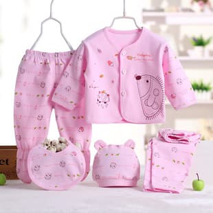 Baby 5-Piece Set Children's Clothes Infant Brushed Newborn Underwear Pants Set Combed Cotton 0-3 Months