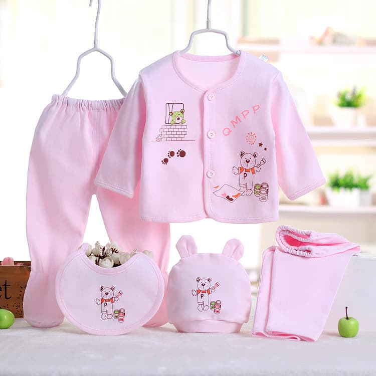 INS hot style new foreign trade original single baby brushed newborn suit pure cotton five-piece set baby underwear clothes