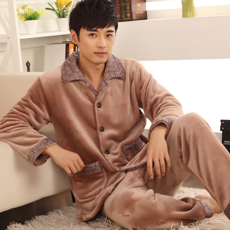 Guixiu Men's Coral Fleece Pajama Set, Plus Size, Spring Flannel Mink Velvet Loungewear, Oversized