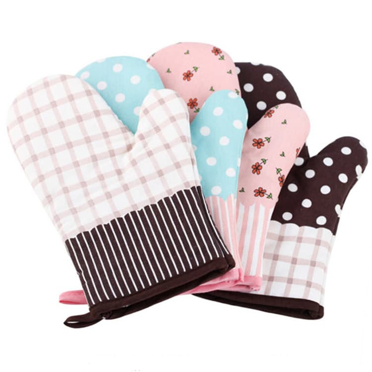 Country Style Thickened Heat Insulation Gloves Oven Baking Polyester Cotton Wear-resistant Microwave Gloves Kitchen Anti-scald Gloves In Stock