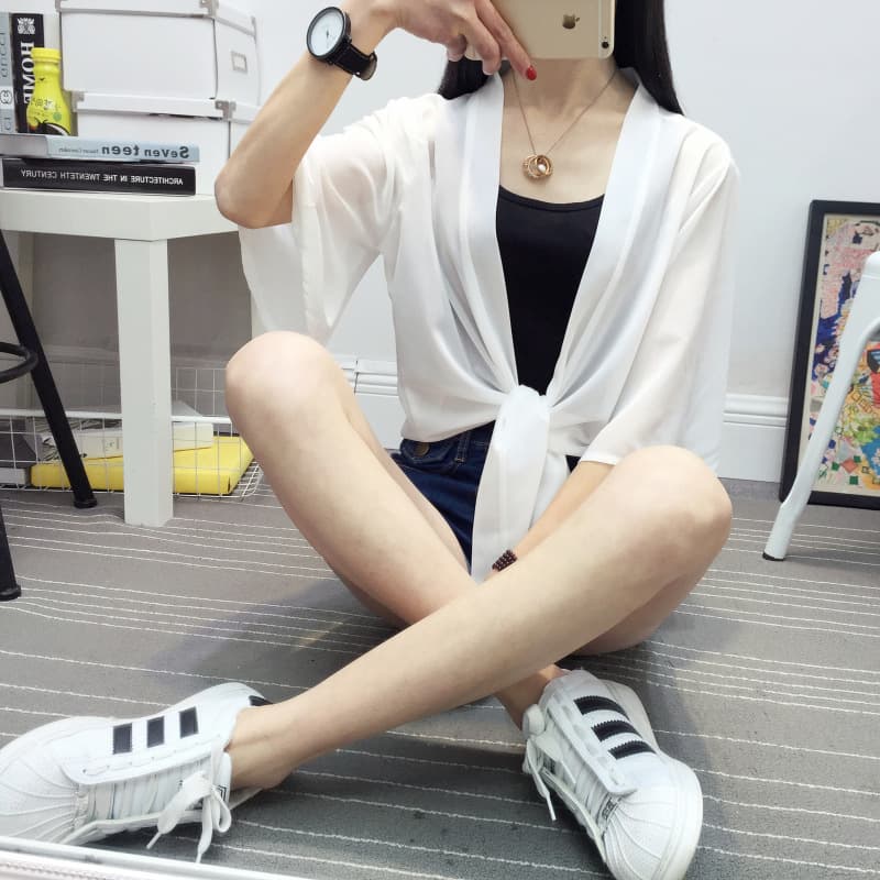 2024 Chiffon Short Cape Jacket for Women, Summer Cropped Vest, Ultra-Thin Versatile Cardigan, Beach Sun Protection UV-Resistant Cover-Up