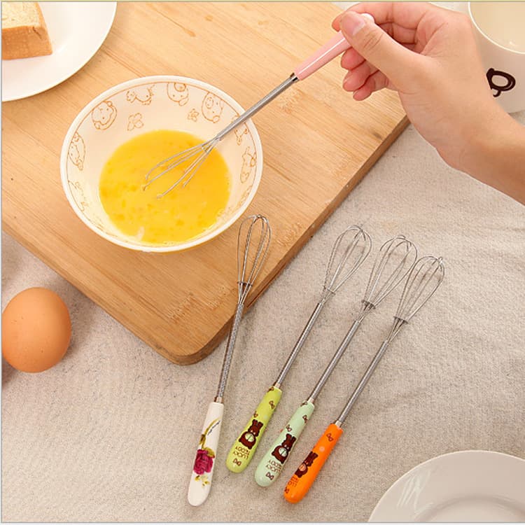 Egg beater small hand mixer bear ceramic handle stainless steel cake biscuit baking household egg beater